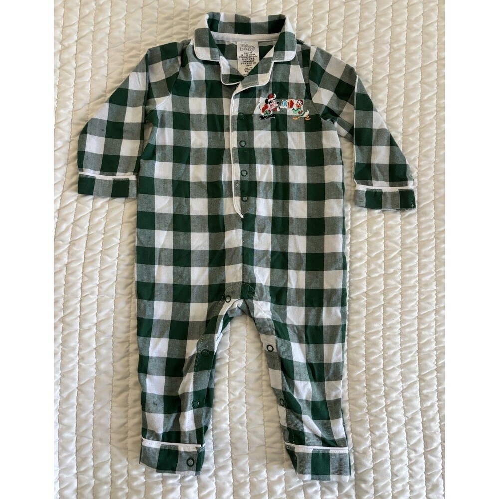 Disney Baby Mickey Mouse Plaid Sleeper Green Mickey Mouse Donald Duck 12-18 Mo